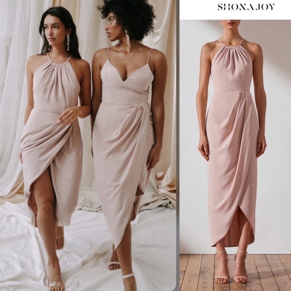 Shona Joy Cream Halterneck Wrap Midi Dress‎